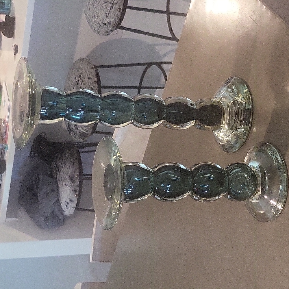 Hand-blown glass candlestick set